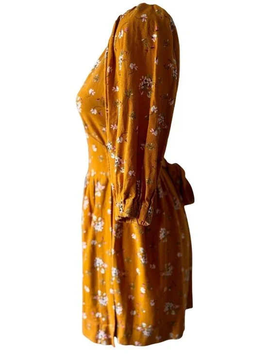 Kul Kate Handmade Mustard Floral Wrap Dress - Medium - Picture 4 of 11